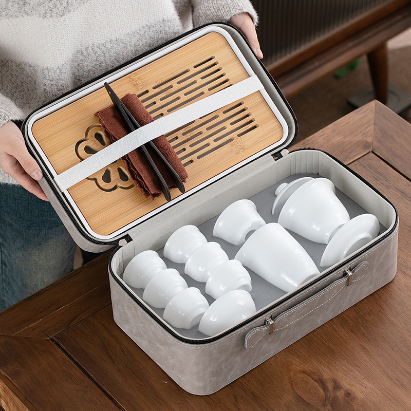 冰种玉瓷旅行功夫茶具套装2024新款便携式户外盖碗茶杯高档轻奢,淘宝优惠券,粉丝福利购,淘宝优惠卷