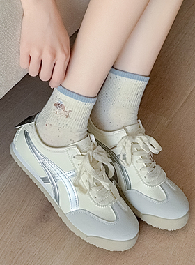 【5双装】春夏季学院风点子纱刺绣可爱狗女短筒wa~好看百搭