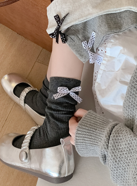 【5双装】韩版抽条后跟蝴蝶结堆堆女中筒~秒变小仙女