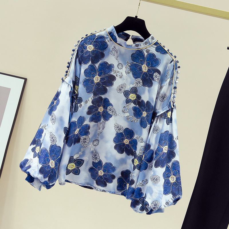 美丽盼旗舰店碎花雪纺衫女长袖早秋装年新款遮肚洋气小衫时尚显瘦气质上衣2