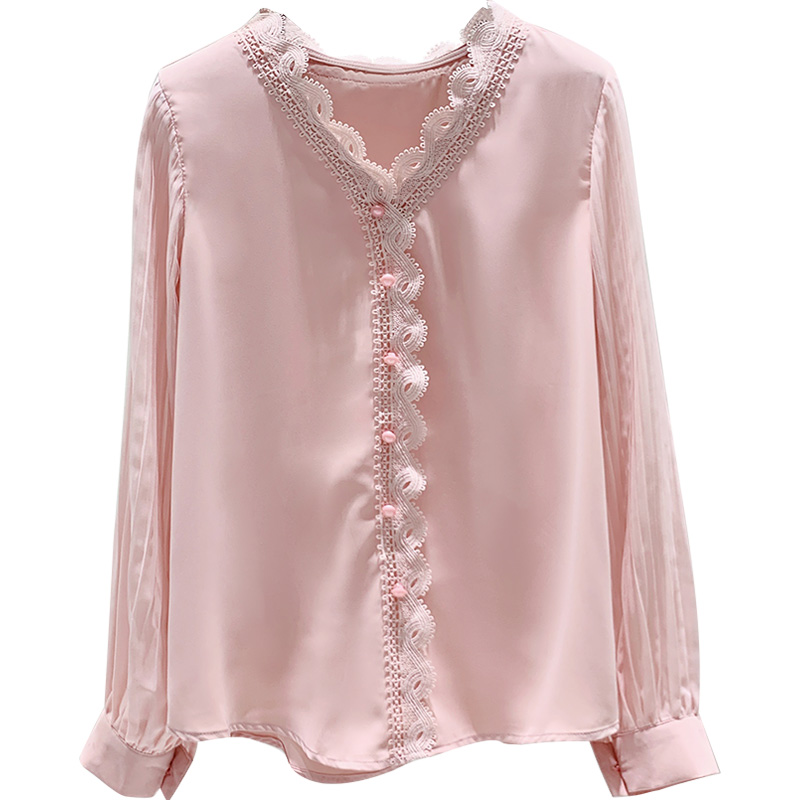 美丽盼旗舰店长袖雪纺衬衫女年秋装新款名媛气质上衣洋气时尚显瘦遮肚小衫3