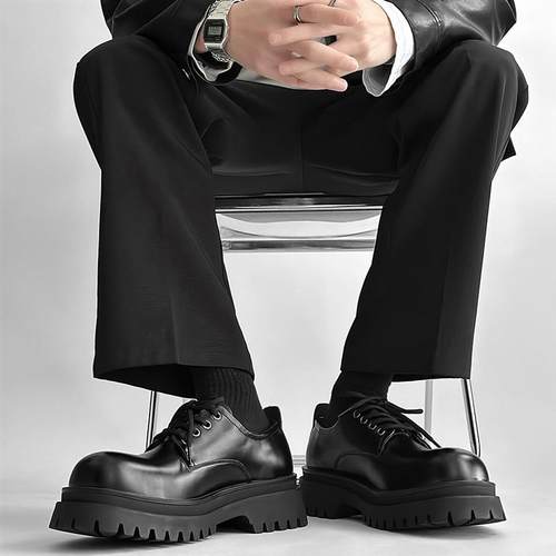 巴黎厚底德比鞋男高级感小众cleanfit黑色增高皮鞋英伦正装大头鞋 - 图0