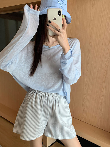 闰熙CECLLIA5727-7性感露背雪花天丝长袖T恤防晒衫女夏季罩衫Tee - 图1