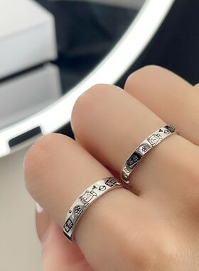 s925纯银戒指男女招财猫情侣戒简约时尚百搭食指戒精致高级感指环