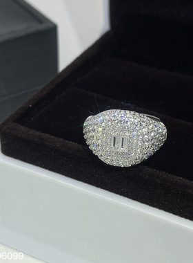 s925纯银戒指女超闪满钻几何形锆石指环时尚百搭高级感嘻哈食指戒