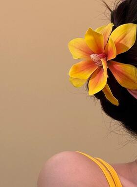 绝美气质~海边度假风黄色花朵发夹女旅游拍照夸张花朵刘海夹发饰