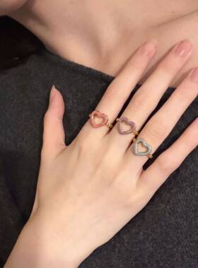 简约新品小众风爱心戒指女滴釉