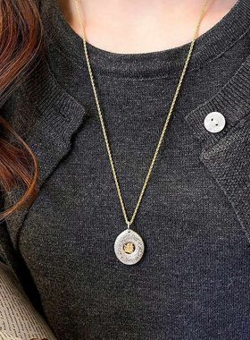 项饰新款项链长款轻奢招财进宝黄财神毛衣链双面秋冬金高级感