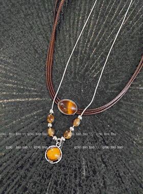 虎眼石风美拉德配饰毛衣链链锁骨