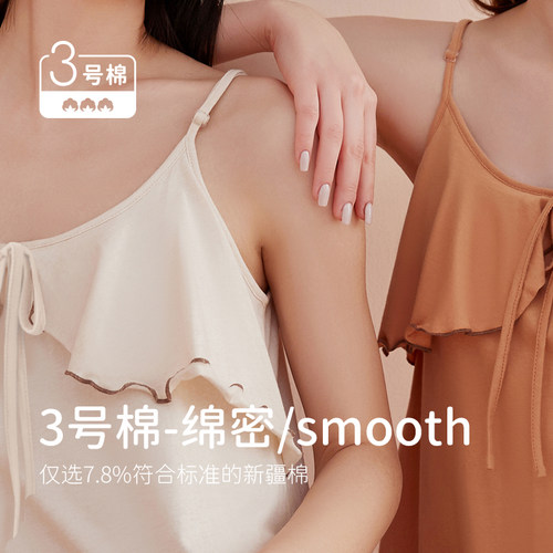 顶呱呱彩棉纯棉纯色防凸点睡衣裙吊带睡裙胖妹妹大码女性感家居裙 - 图0