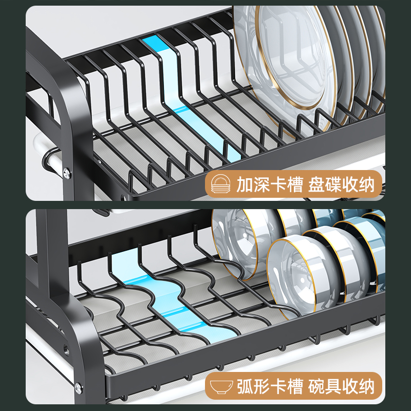 厨房置钢架物碗碟碗盘收纳架沥水架家XKK用不锈放碗架双层碗筷收 - 图3