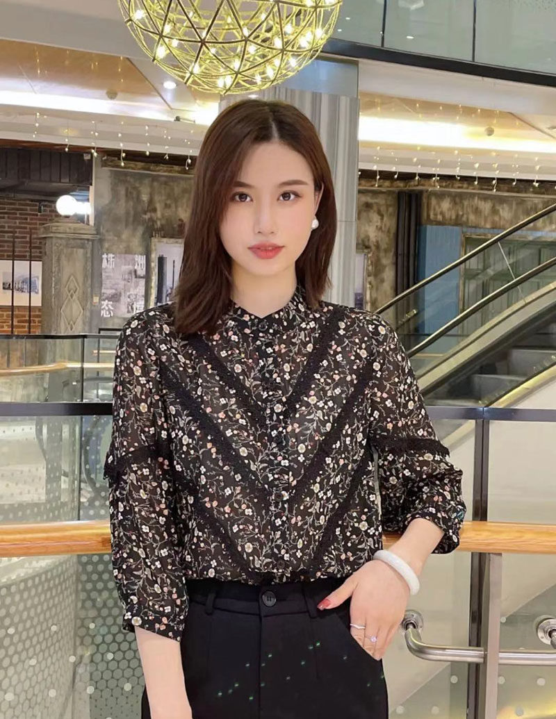 欧货碎花雪纺气质甜美女士夏衬衫 芘魅衬衫