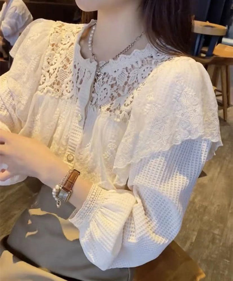 韩系风格穿搭百搭蕾丝花边拼接衬衣 芘魅蕾丝衫/雪纺衫