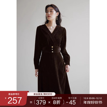 Solo bouquet Womens dress minimalist Atmosphere closets Waistcoat Dress Winter New retro Blister Silk Suede Long dresses