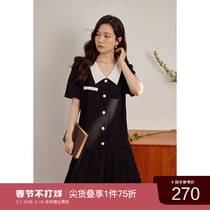 Solo bouquet Womens dress temperament Aging Bump Color Flip collar dress Summer new micro Fat mm Loose Explicit slim Plexen Dress
