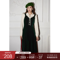 Solo bouquet woman dress retro petal collar V collar harness vest with dress and dress for autumn and winter new micro fat MM laminated dress