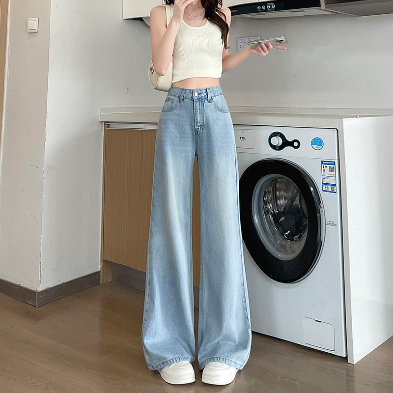 浅蓝色天丝阔腿牛仔裤女夏薄款2025年新款宽松高腰垂感冰丝直筒裤 - 图2
