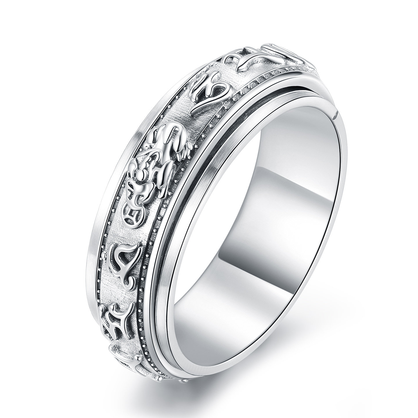 925 Silver Pixiu Turning Closed Ring for Men
