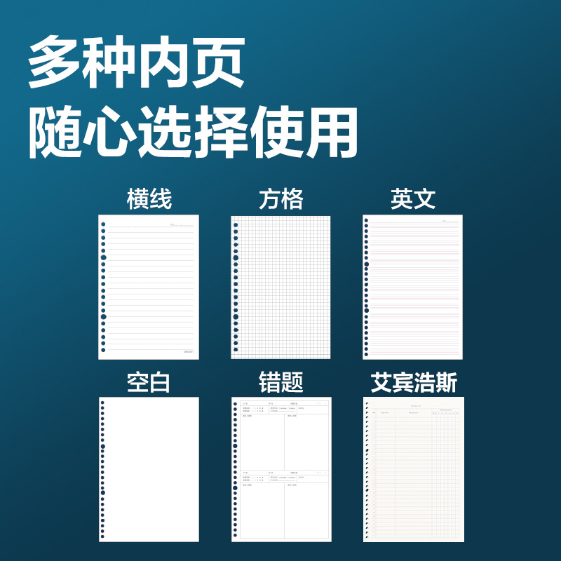 得力活页本替换芯 20孔26孔30孔 B5通用活页纸活页替芯A4线圈笔记本子可拆卸A5错题空白英语方格内芯可换
