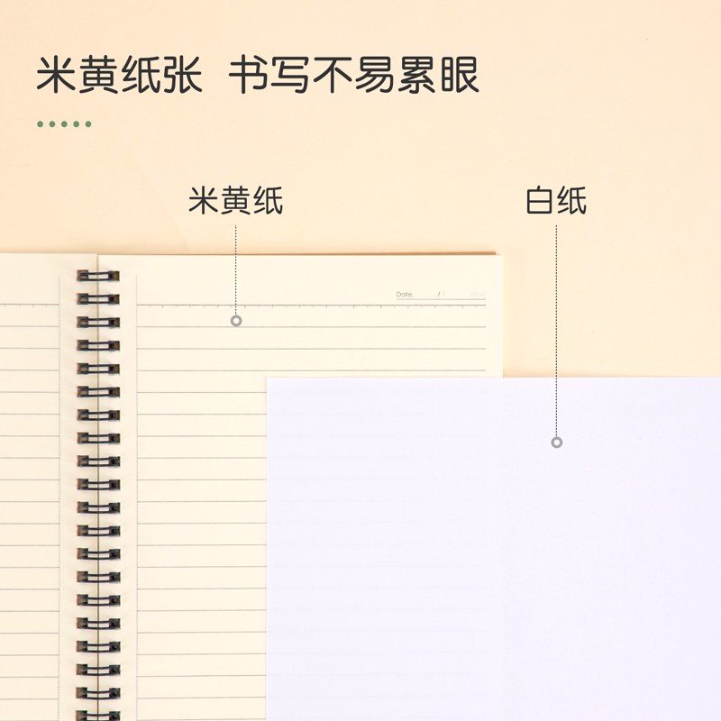 得力笔记本子牛皮纸螺旋本线圈本4本装大学生课堂笔记A5简约文艺精致记事本米黄色横线内页多本加厚商务笔记