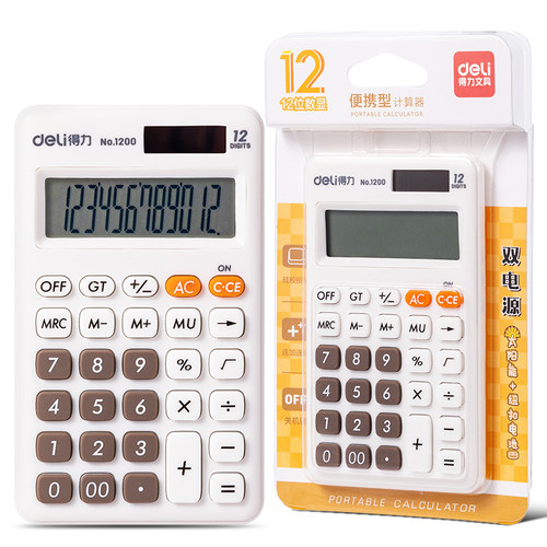 得力计算器小学生四年级专用计算器迷你太阳能双电源办公用彩色小号计算机12位宽屏计算器女学生用硅胶按键 - 图0