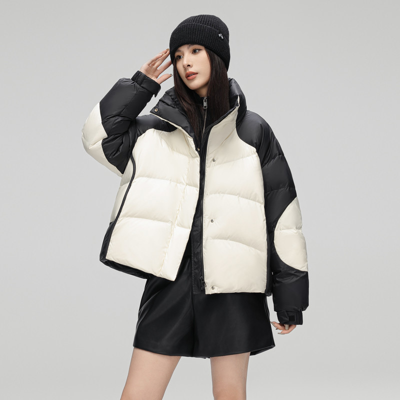 雪中飞2026秋新款女士短款羽绒服韩式时尚拼接撞色简约保暖舒适