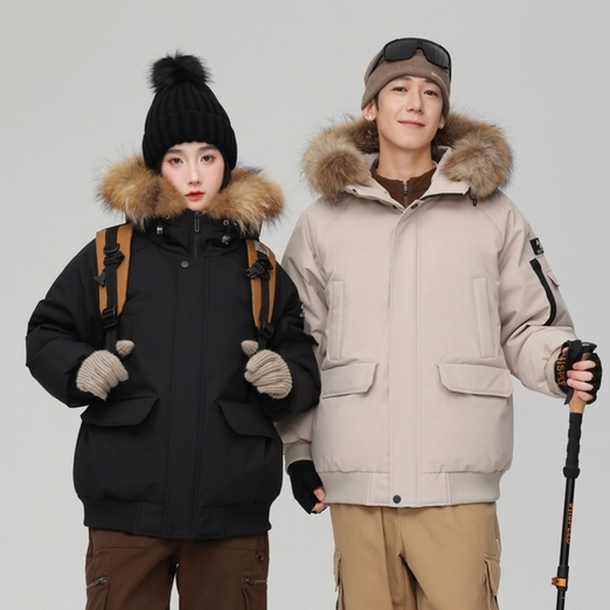 雪中飞26春新款男女情侣派克时尚貉子毛领羽绒服年轻潮流帅气保暖