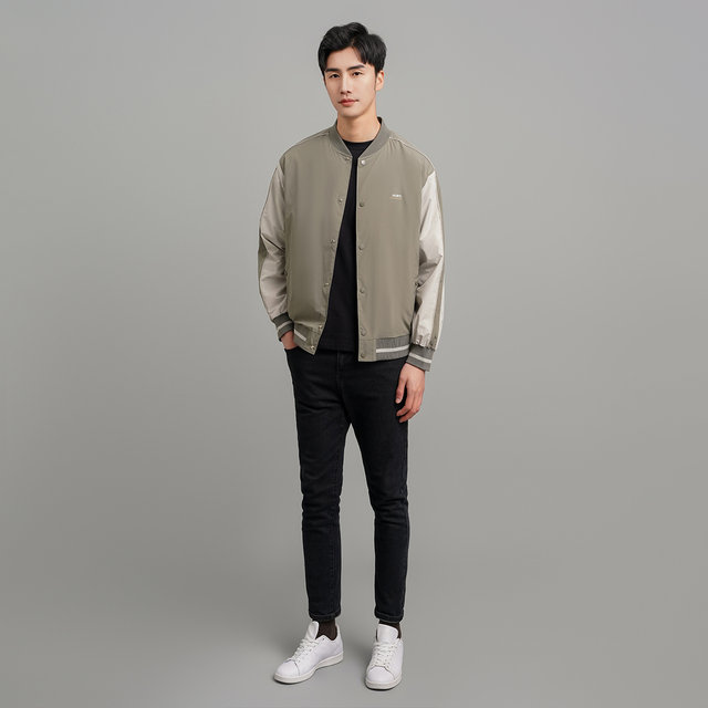 American retro handsome baseball uniform jacket flying in the snow