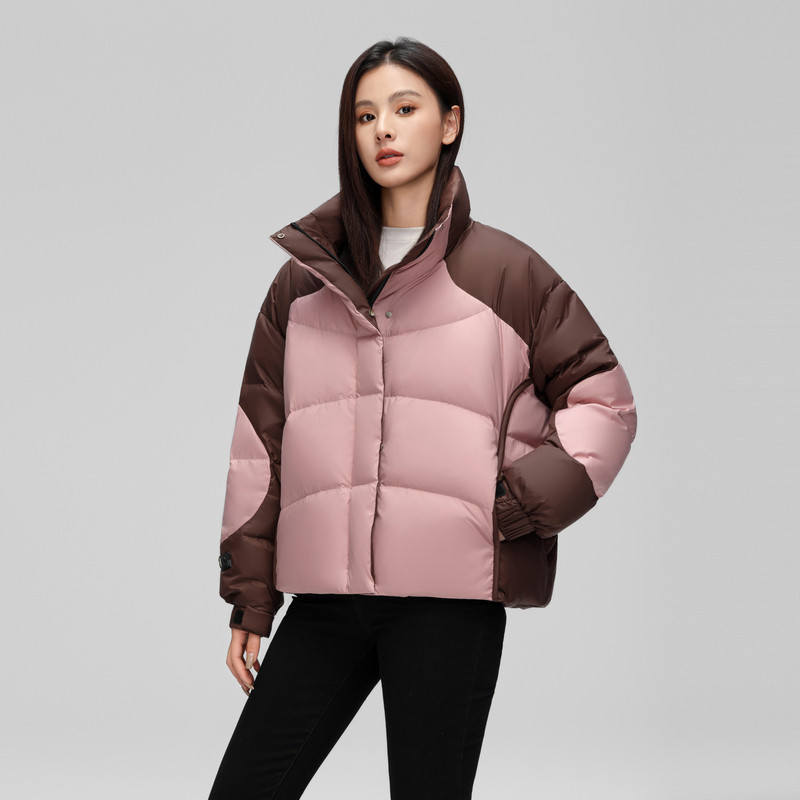 雪中飞2026秋新款女士短款羽绒服韩式时尚拼接撞色简约保暖舒适