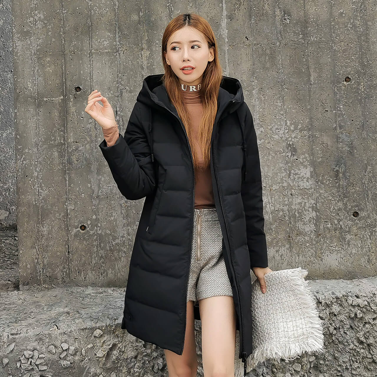 雪中飞 秋冬新款气质韩版修身大口袋女纯色连帽抽绳中长羽绒服 2019 雪中飞 秋冬新款气质韩版修身大口袋女纯色连帽抽绳中长羽绒服 2019