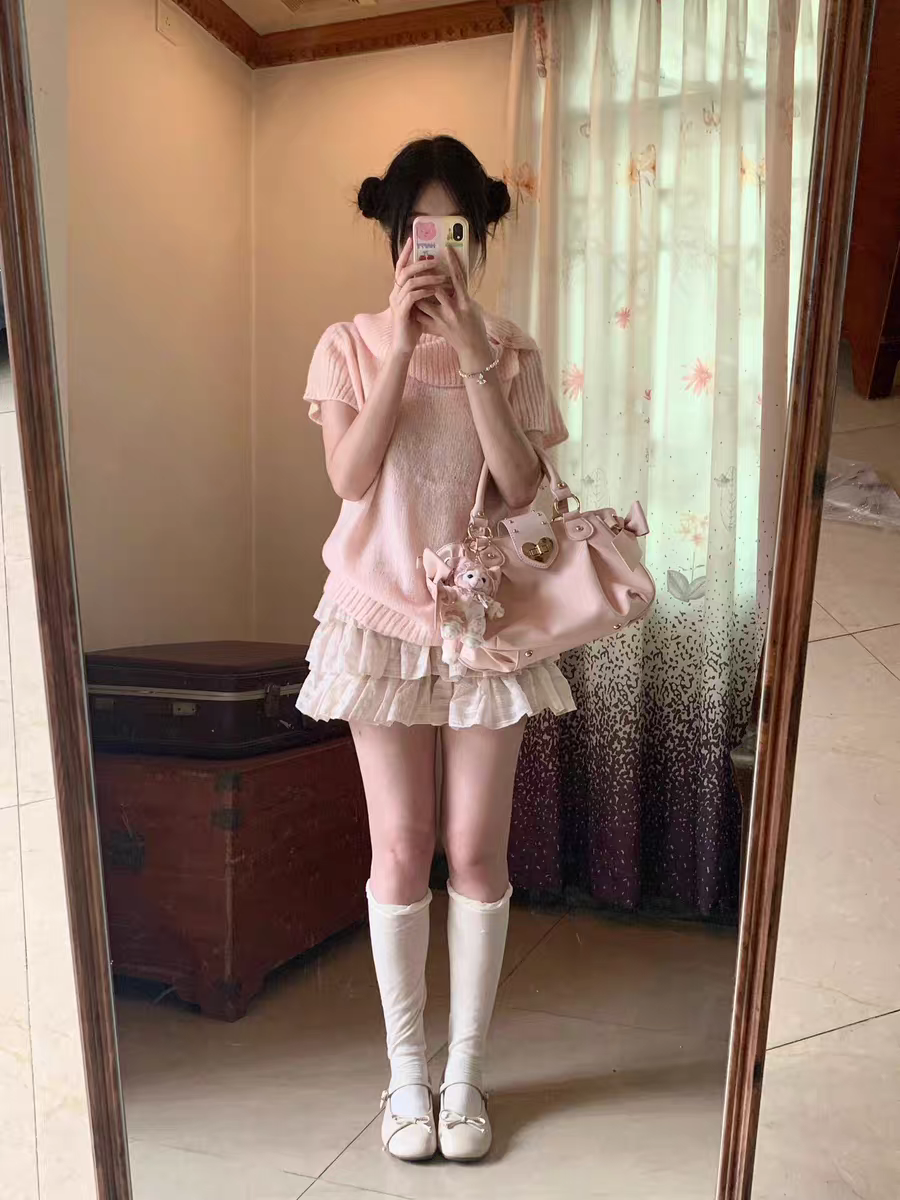 甜美洛丽塔爱心手提包JK制服少女颜值通勤斜挎包高级感蝴蝶结包包-图3