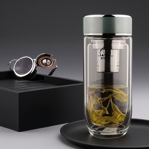 亚泰双层玻璃杯高档车载鹅蛋杯情侣水杯加厚大容量茶水分离玻璃杯 - 图2