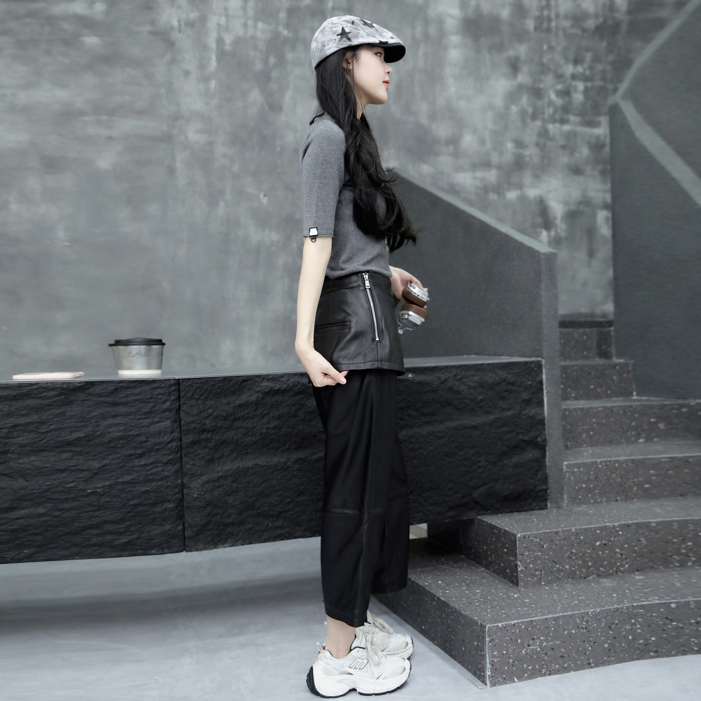 直筒裤女2025年秋季新款绵羊皮黑色九分裤侧拉链皮裤裙真皮休闲裤,淘宝优惠券,粉丝福利购,淘宝优惠卷