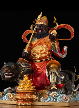铜彩贴金武财神赵公明神像摆件