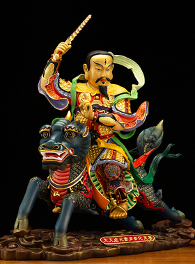 铜彩绘九天应元雷声普化天尊神像