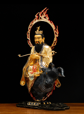 纯铜鎏金通天教主神像供奉摆件