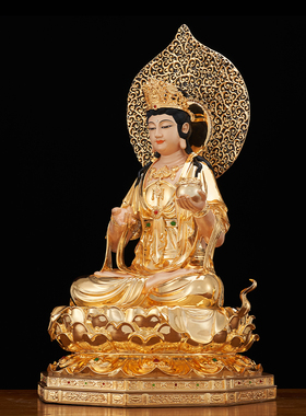 黄铜镶宝石坚牢地神佛像供奉摆件