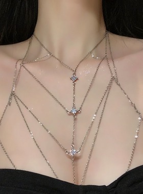 锆石流苏多层叠戴胸链披