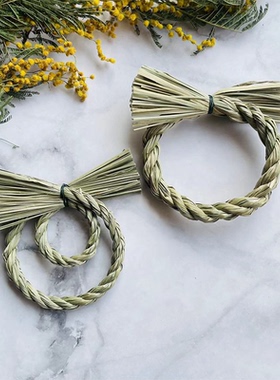 日本注连绳新年花环diy稻草环墙