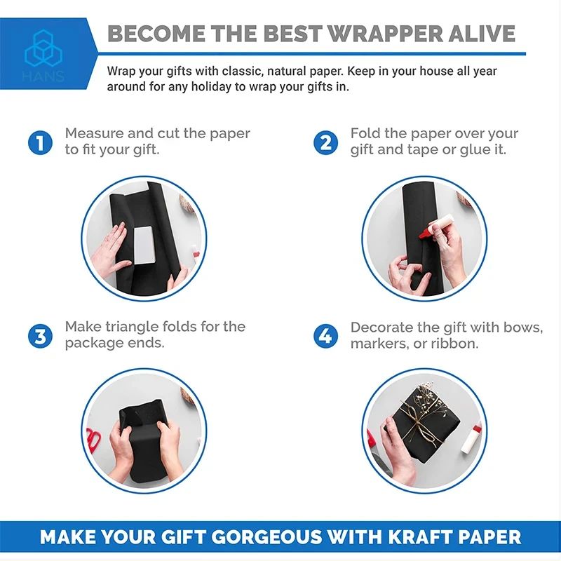 Black Origami KRAFT For Paper GIFT WRAPPING Raw ROLL DESIPac - 图0
