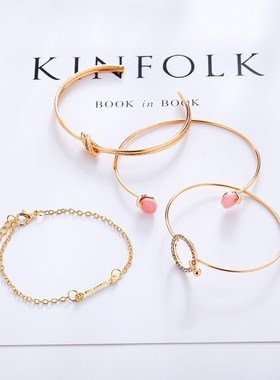 （4pcs/set）Arrow Knot Round Crystal Bracelets Set 手链套装