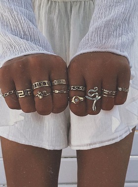 14pcs ring set women rhinestone decor ring 民族风戒指组合女