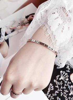 韩版热销时尚罗马玫瑰金手镯女百搭手链气质钛钢情侣手环厂家直销