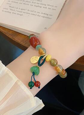 好事莲莲~新款中国风复古8mm孔雀玛瑙手链古风莲蓬手串汉服配饰品