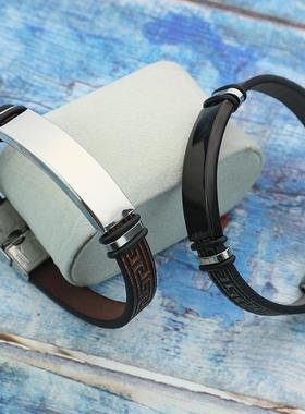 光面可定 制不锈钢手链长城手腕带男士钛钢手环嘻哈情侣手镯配件