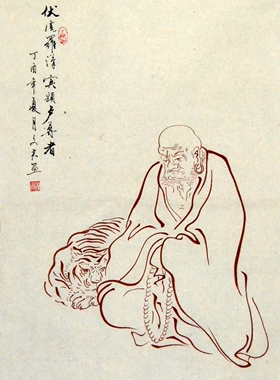 四尺三开国画装饰原稿降龙伏虎罗汉人物十八罗汉图纯手绘字画挂画