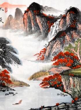 四尺手绘原稿关位风水斗方国画山水画字画挂画春景客厅茶楼办公室
