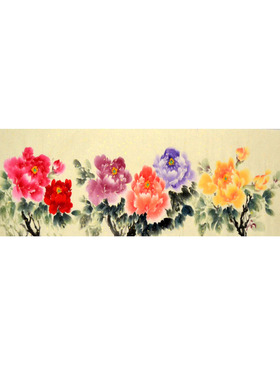 四尺对开牡丹纯手绘国画花鸟字画装饰中式挂画富贵花开沙发背景墙