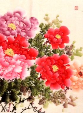 小六尺牡丹手绘富贵花开国画花鸟
