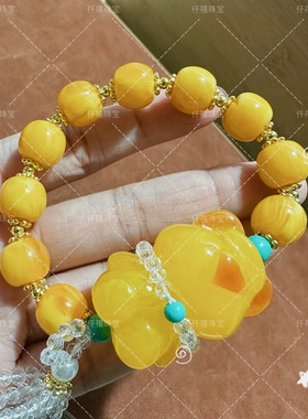 仟禧新品上新蜜蜡宝宝熊手串手链项链毛衣链配饰甜美多巴胺手串